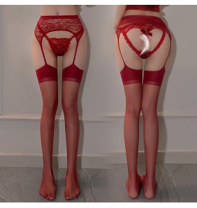FEE ET MOI - Lace Strappy One-Piece Stockings (Red)